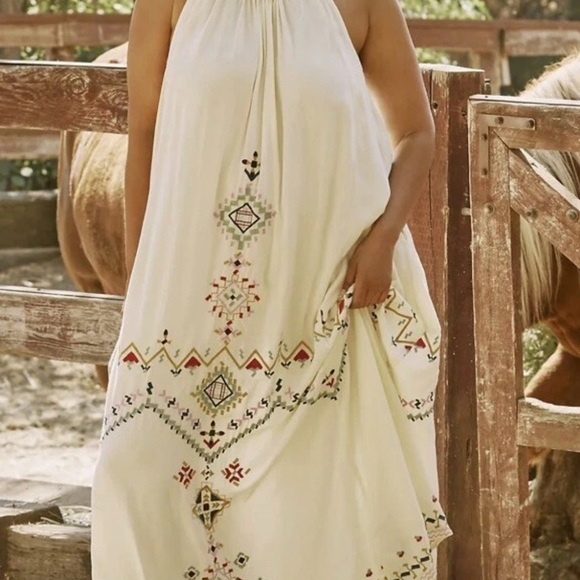 Anthropologie New XL maxi cream yellow embroidered floral goddess dress - Picture 11 of 11